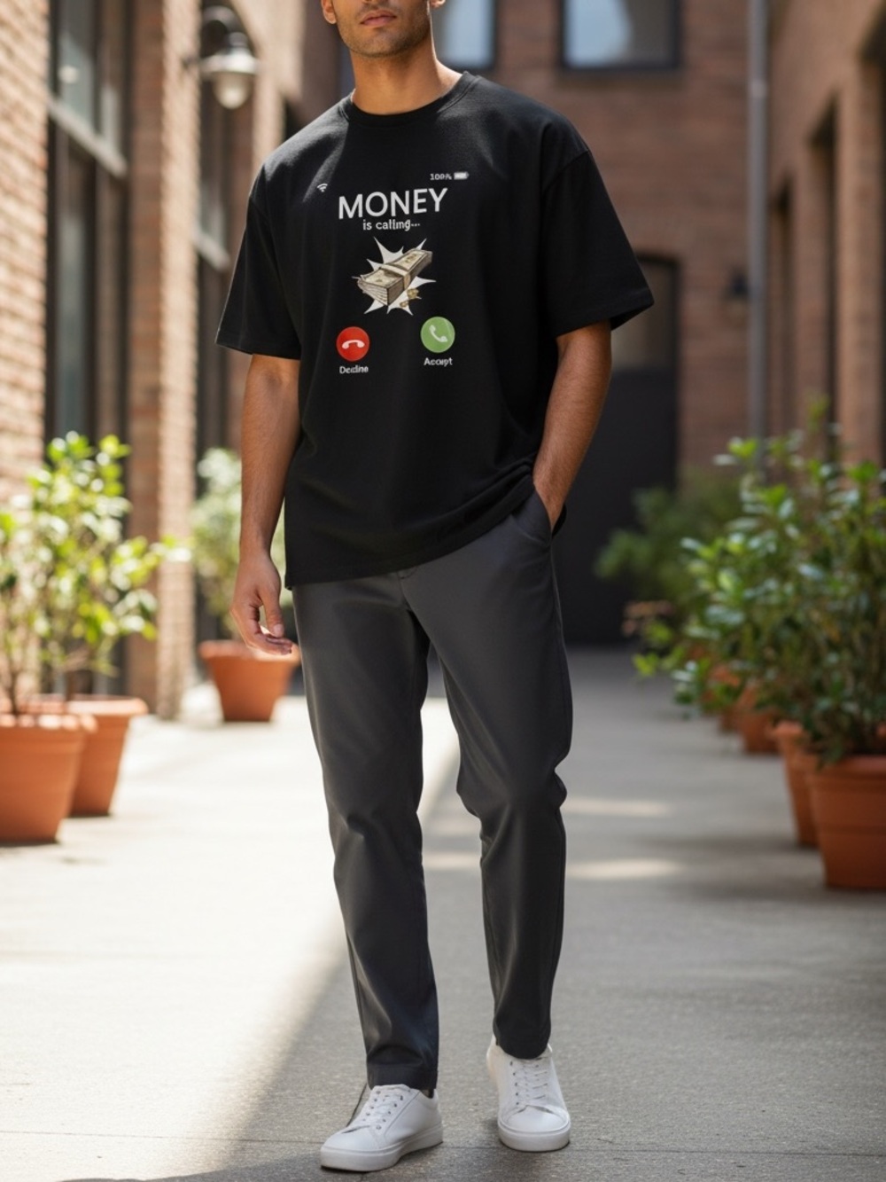 Menβs graphic tee shirt Money Is Calling Graphic Shirt Black Short Sleeve Size S
